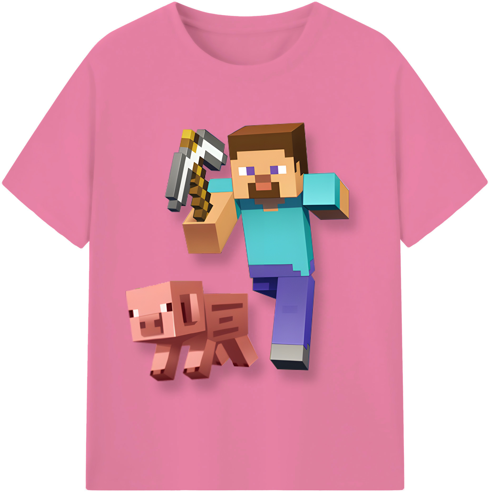 （画像用） マインクラフト ブロックの世界 Minecraft MC Block world 綿100％半袖Tシャツ（フロントプリント）